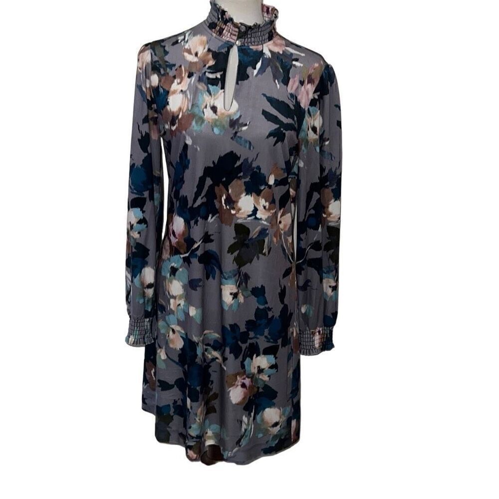 Tyler Boe Mia Stretch Velvet Crystal Floral Dress Long Sleeve Shift Dress Sz M